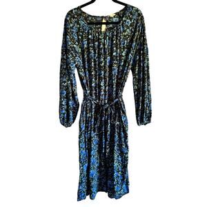 NWT Calson Women’s Midi Dress Blue Watercolor Floral Belted Size Medium